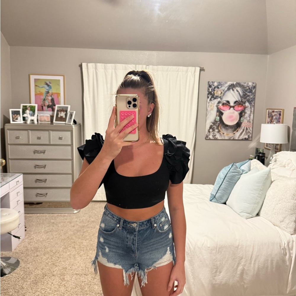 Zara Black Puff Sleeve Crop Top